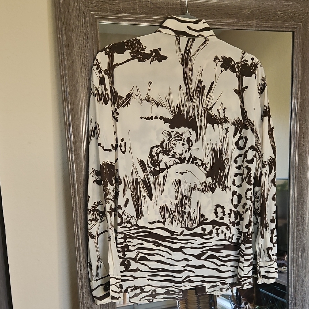 Philosophy di Alberta Ferretti Brown and Cream Leopard Tiger Silk Blouse